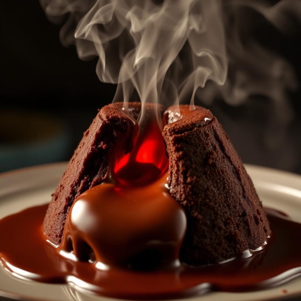 Bolo vulcão com chocolate derretido